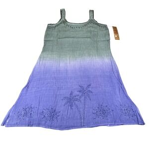 Raya Sun Boho Cottagecore Ombre Embroidered Sundress Purple Green M NWT